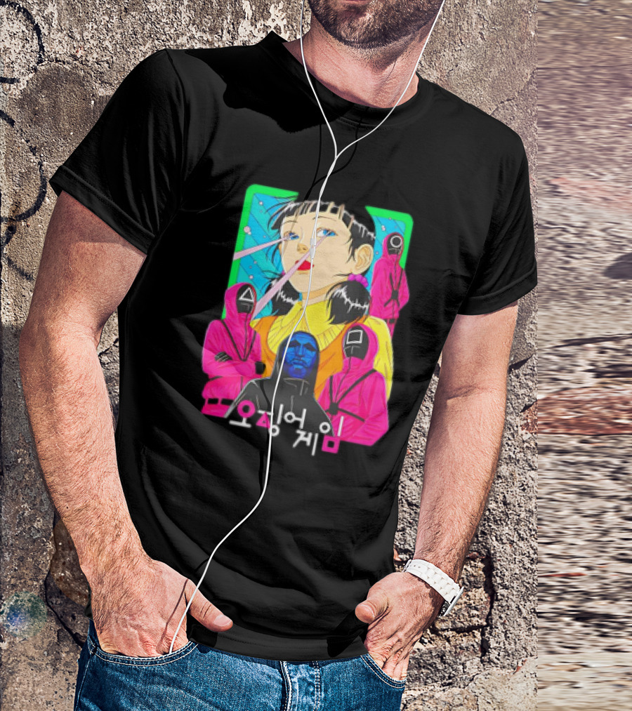 Squid Game 오징어 게임 Pink Soldier Characters And Doll T-Shirt