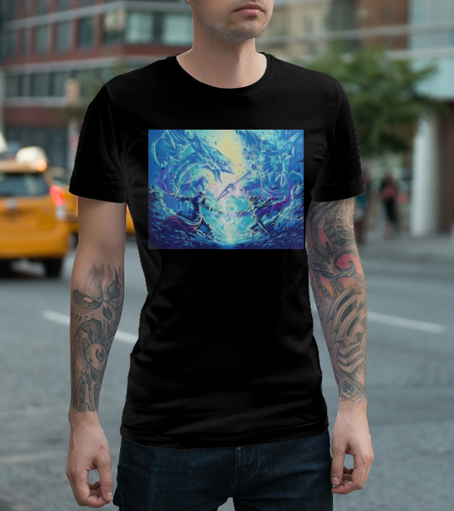 Yu Gi Oh Seto Kaiba Dueling Yugi Muto Blue-Eyes White Dragon And Dark Magician Showdown T-Shirt