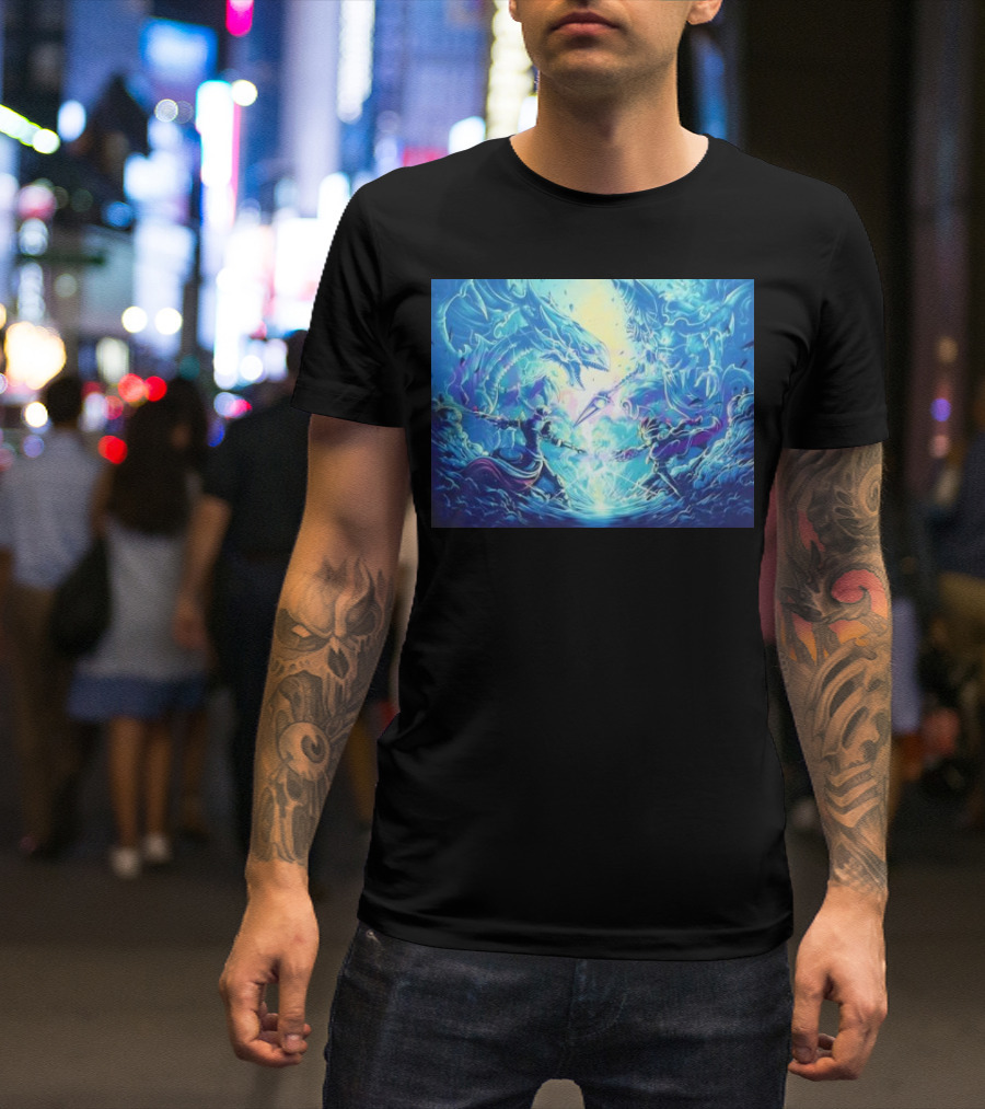 Yu Gi Oh Seto Kaiba Dueling Yugi Muto Blue-Eyes White Dragon And Dark Magician Showdown T-Shirt