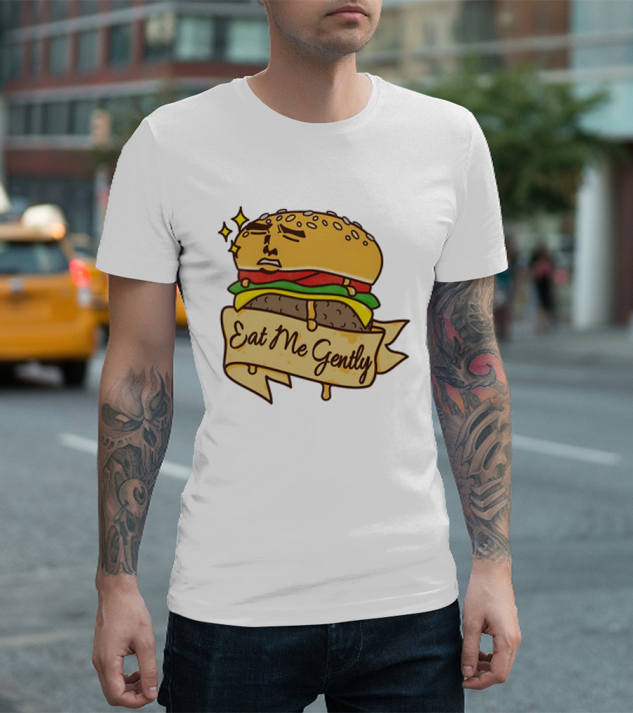 Eat Me Gently Cheeseburger With Face And Stars T-Shirt