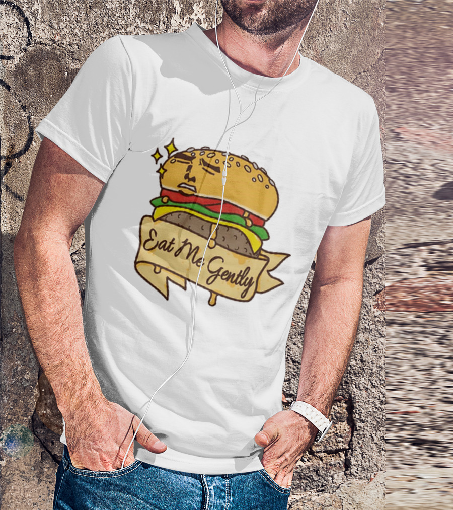 Eat Me Gently Cheeseburger With Face And Stars T-Shirt