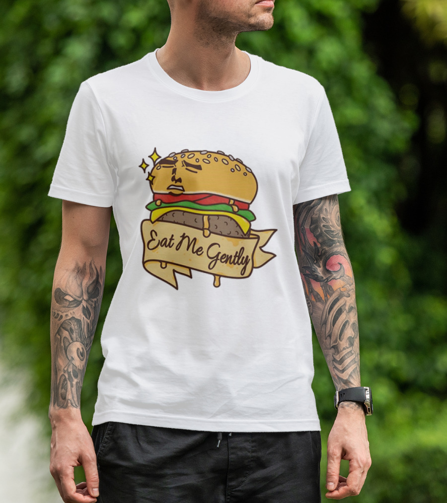 Eat Me Gently Cheeseburger With Face And Stars T-Shirt