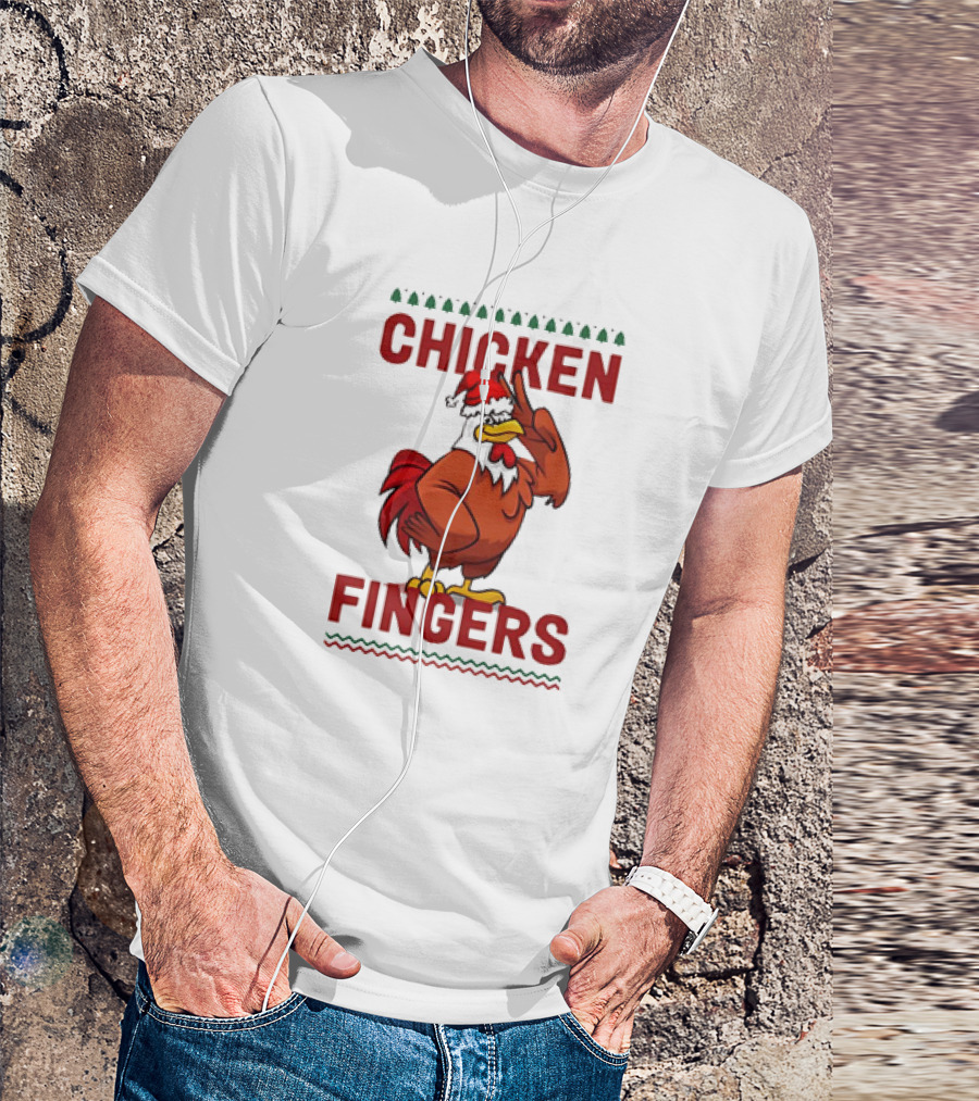 Chicken Fingers Santa Christmas Rooster Santa Hat T-Shirt