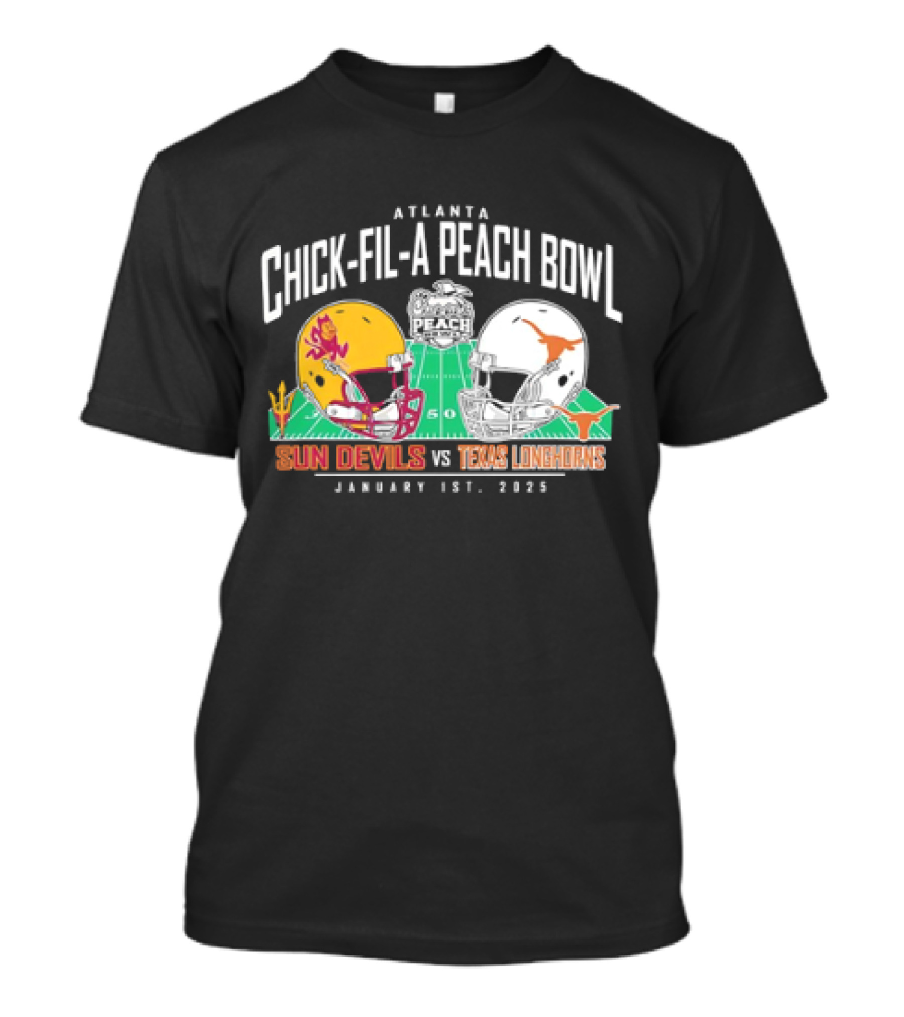 Atlanta Chick-fil-A Peach Bowl January 1st 2025 Sun Devils Vs Texas Longhorns Football Matchup T-Shirt