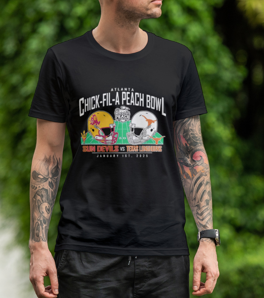 Atlanta Chick-fil-A Peach Bowl January 1st 2025 Sun Devils Vs Texas Longhorns Football Matchup T-Shirt