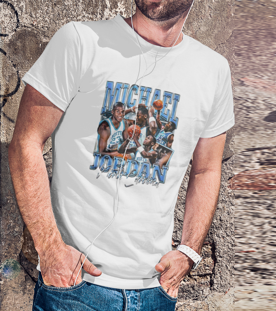 Michael Jordan North Carolina Basketball Vintage 23 Blue Graphics T-Shirt