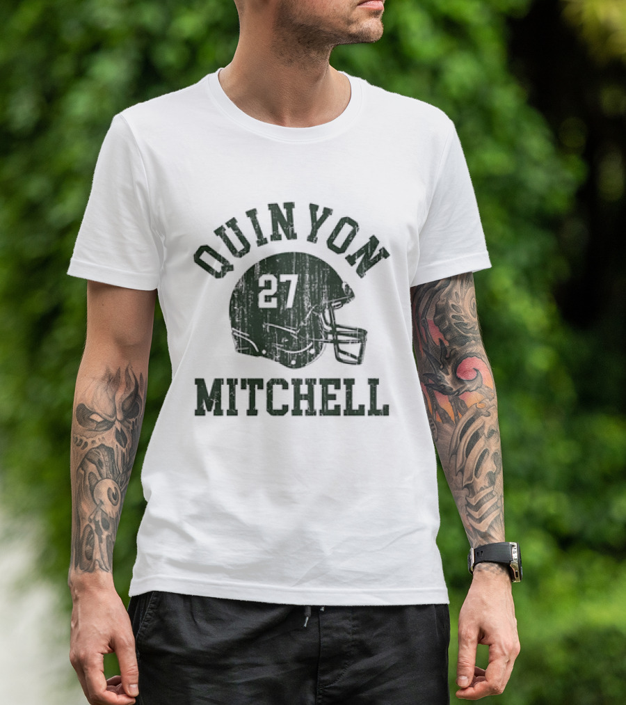 Quinyon Mitchell 27 Philadelphia Eagles NFL Football Helmet Font Vintage T-Shirt