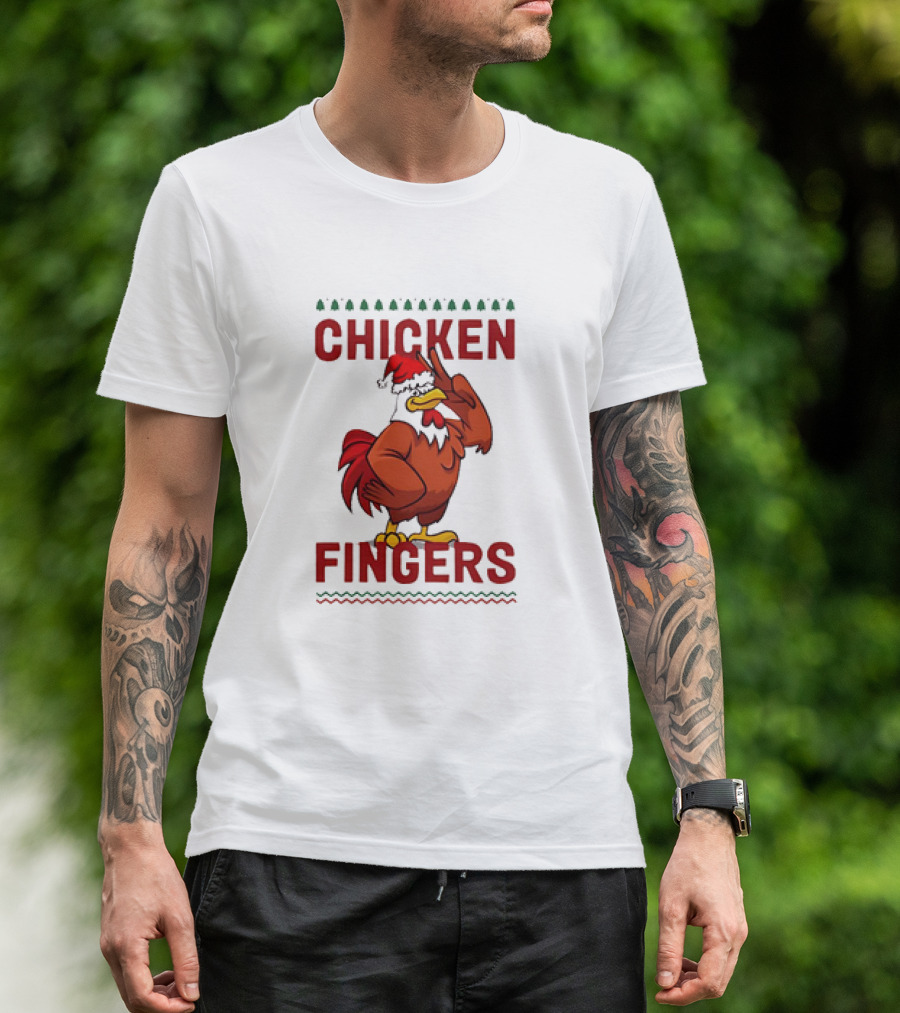Chicken Santa Fingers Peace Sign T-Shirt
