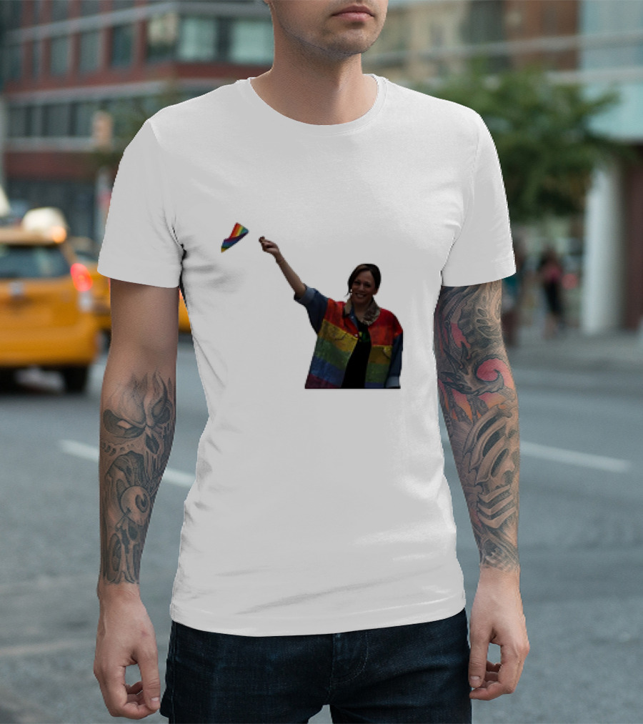Kamala Harris Holding Rainbow Pride Flag T-Shirt