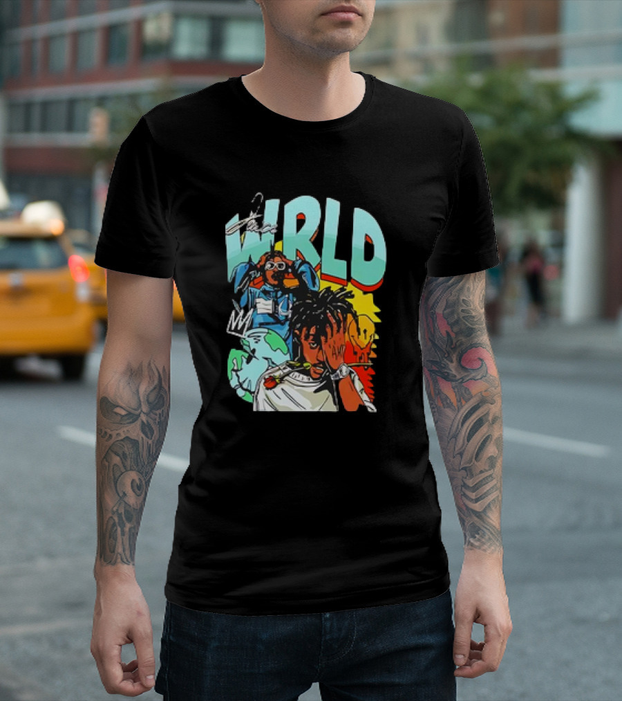 Juice Wrld Vintage 90s Cartoon Style Colorful Artwork Planet Background T-Shirt