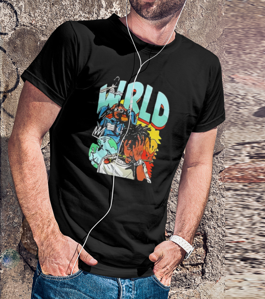 Juice Wrld Vintage 90s Cartoon Style Colorful Artwork Planet Background T-Shirt