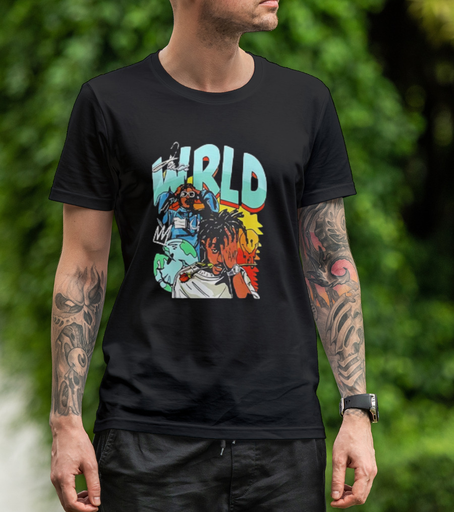 Juice Wrld Vintage 90s Cartoon Style Colorful Artwork Planet Background T-Shirt