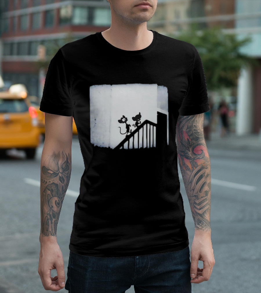 Pinky and the Brain X Nosferatu Miceferatu Shadow Silhouettes on Stairs T-Shirt