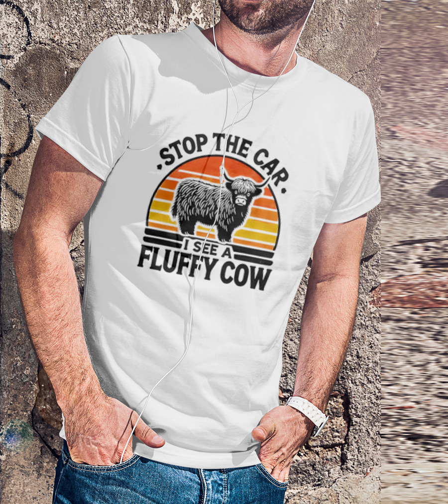 Stop The Car I See A Fluffy Cow Vintage Sunset T-Shirt