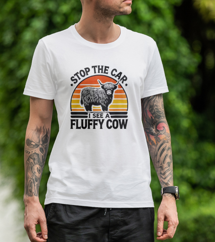 Stop The Car I See A Fluffy Cow Vintage Sunset T-Shirt