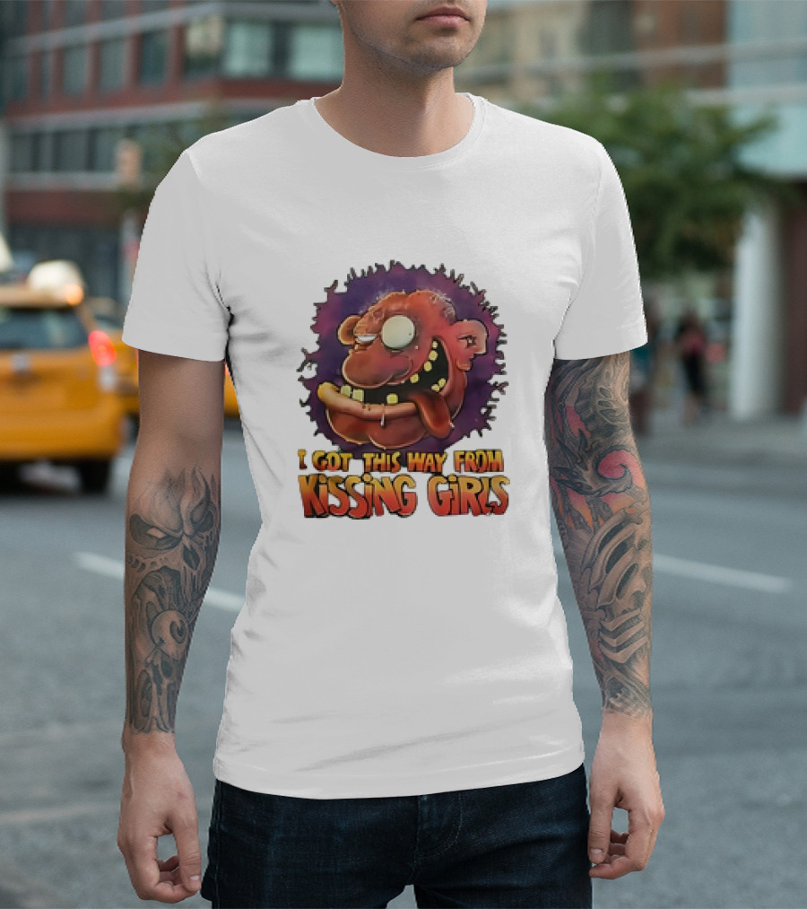 I Got This Way From Kissing Girls Grotesque Cartoon Face T-Shirt