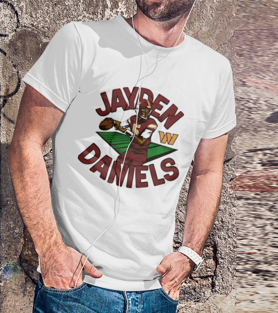 Washington Commanders Jayden Daniels Cartoon Quarterback W T-Shirt