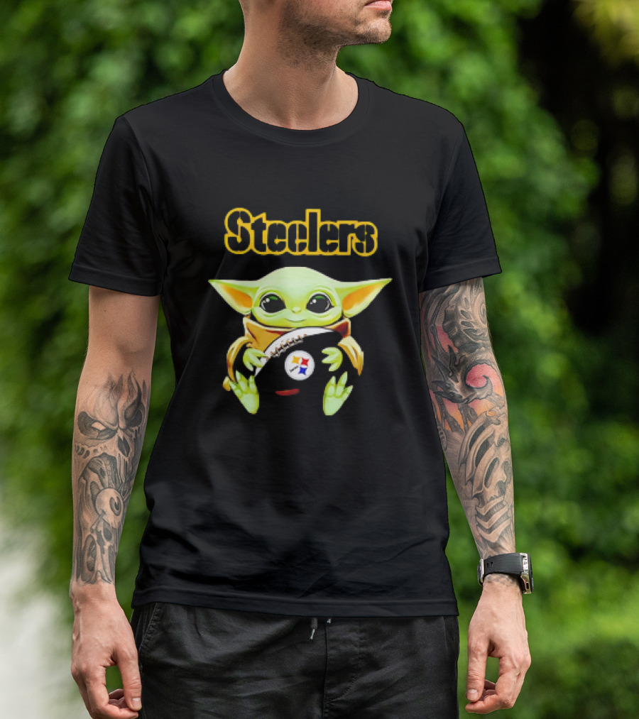 Baby Yoda Hugging Pittsburgh Steelers Football T-Shirt