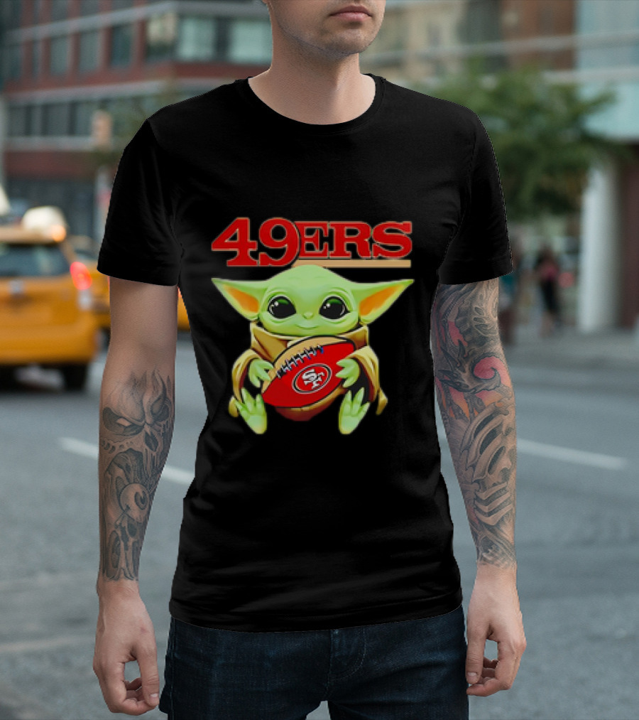 Baby Yoda Star Wars Holding San Francisco 49ers Football T-Shirt