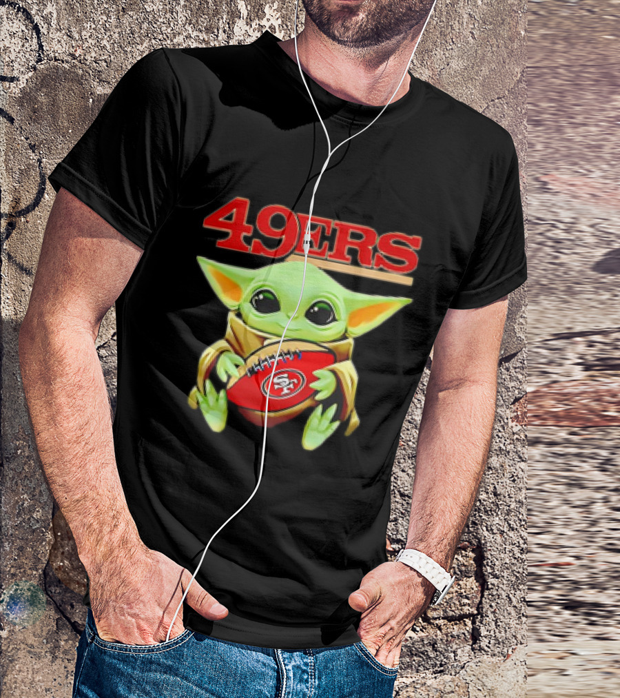 Baby Yoda Star Wars Holding San Francisco 49ers Football T-Shirt