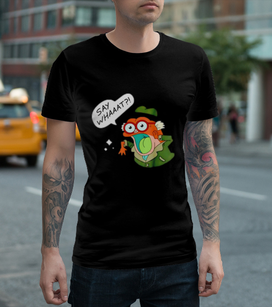 Hop Pop Plantar Amphibia Say Whaaaat Frog Cartoon Character Reaction T-Shirt
