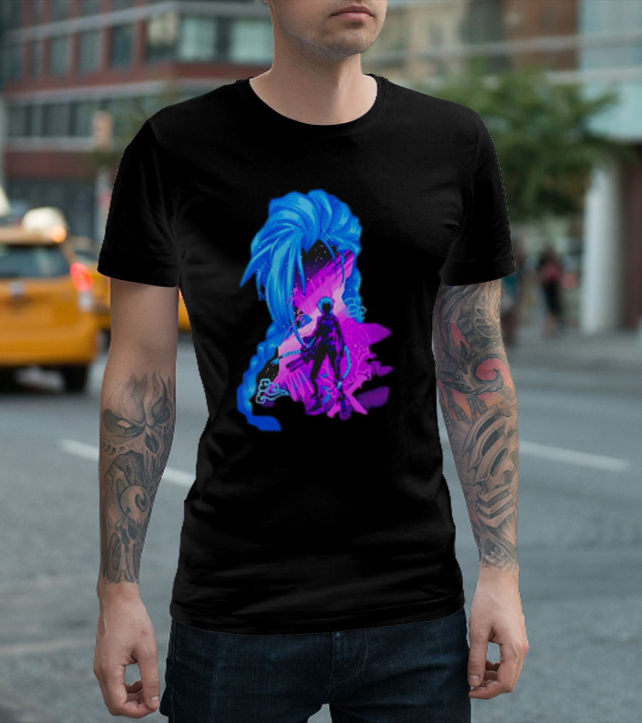 Jinx Arcane League of Legends Iconic Silhouette with Blue Hair T-Shirt