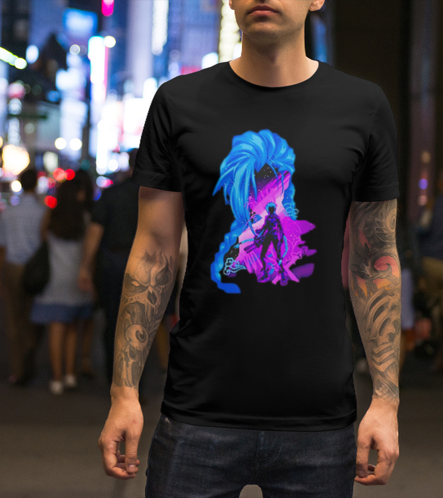 Jinx Arcane League Of Legends Iconic Silhouette With Blue Hair T-Shirt