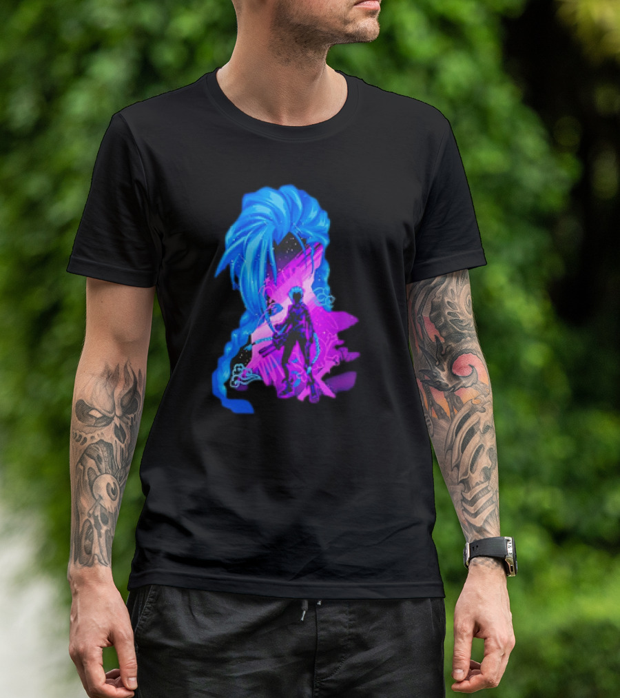 Jinx Arcane League Of Legends Iconic Silhouette With Blue Hair T-Shirt