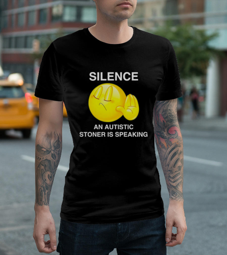 Silence Emoji with Hand Gesture An Autistic Stoner Is Speaking T-Shirt