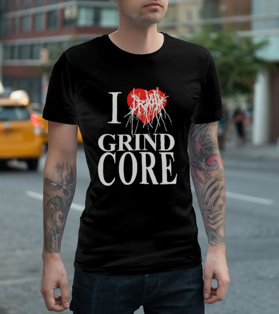 I Love Grind Core Heart Symbol with Band Logo T-Shirt