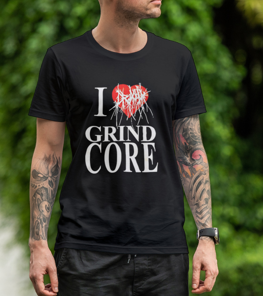 I Love Grind Core Heart Symbol With Band Logo T-Shirt