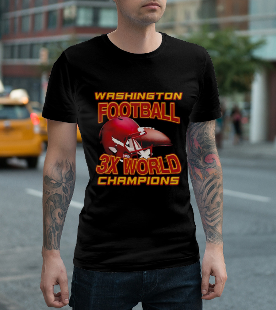 Washington Football 3X World Champions Vintage Helmet and Ball T-Shirt