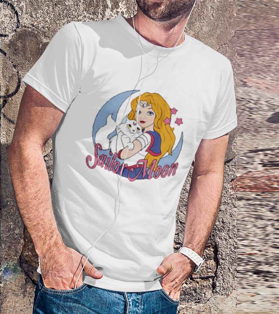 Sailor Moon Karen Amador Ellador Anime Cat Stars Moon Background T-Shirt