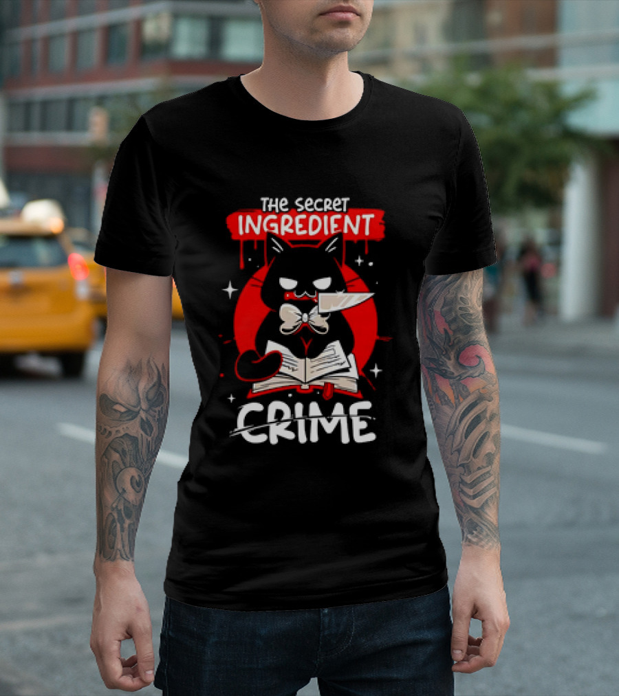 The Secret Ingredient Cat With Knife And Book Is Crime T-Shirt