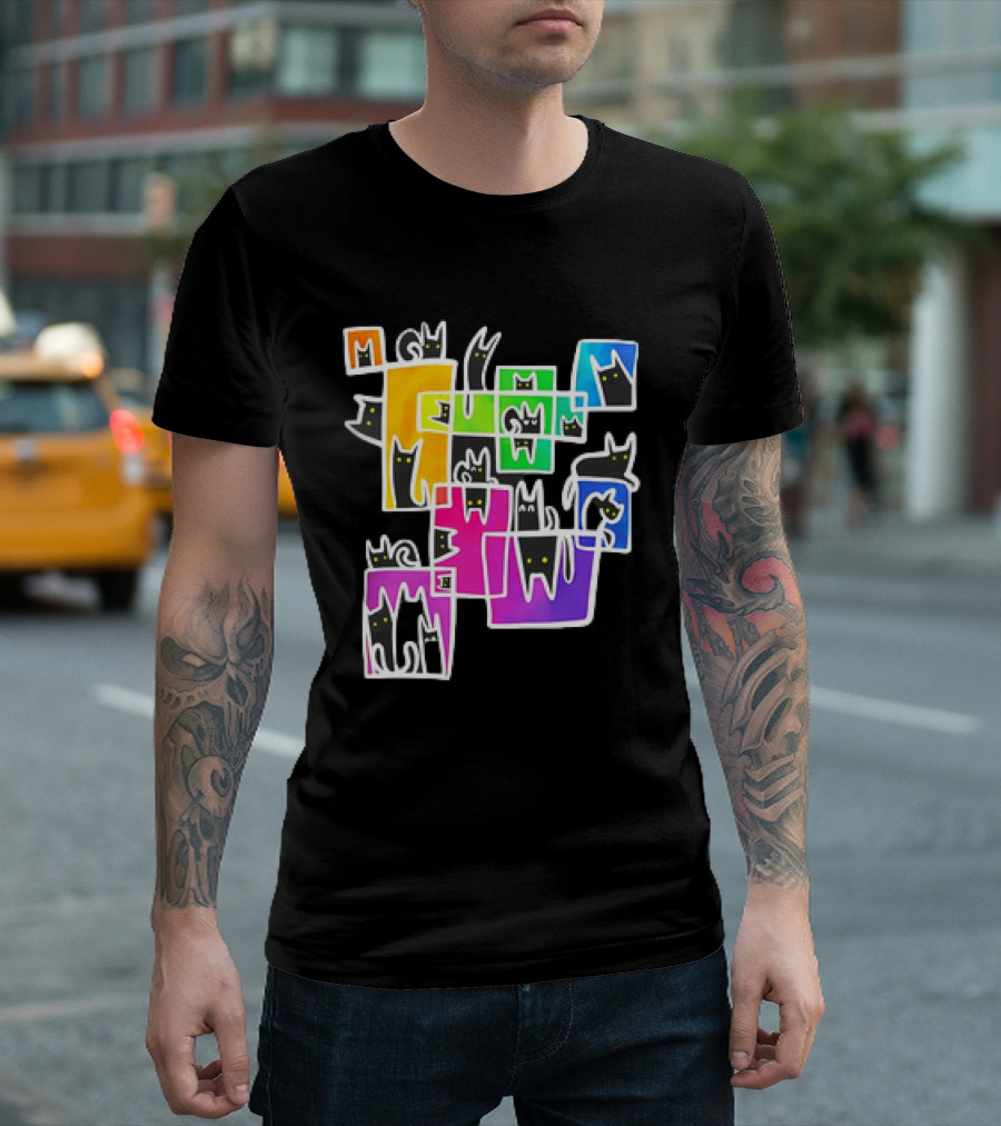 Cats Kitty Warp Rainbow Tetris Blocks T-Shirt