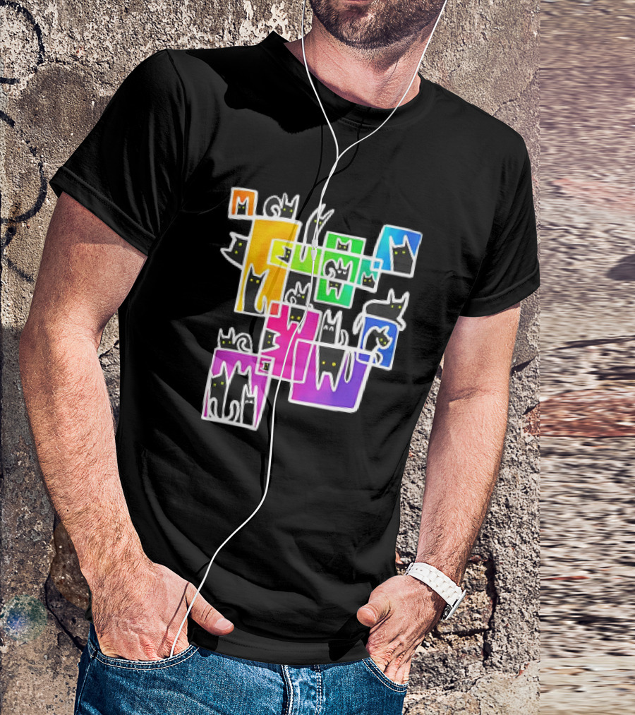 Cats Kitty Warp Rainbow Tetris Blocks T-Shirt