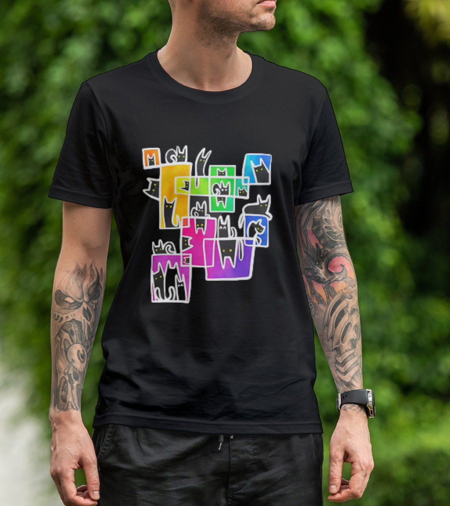 Cats Kitty Warp Rainbow Tetris Blocks T-Shirt