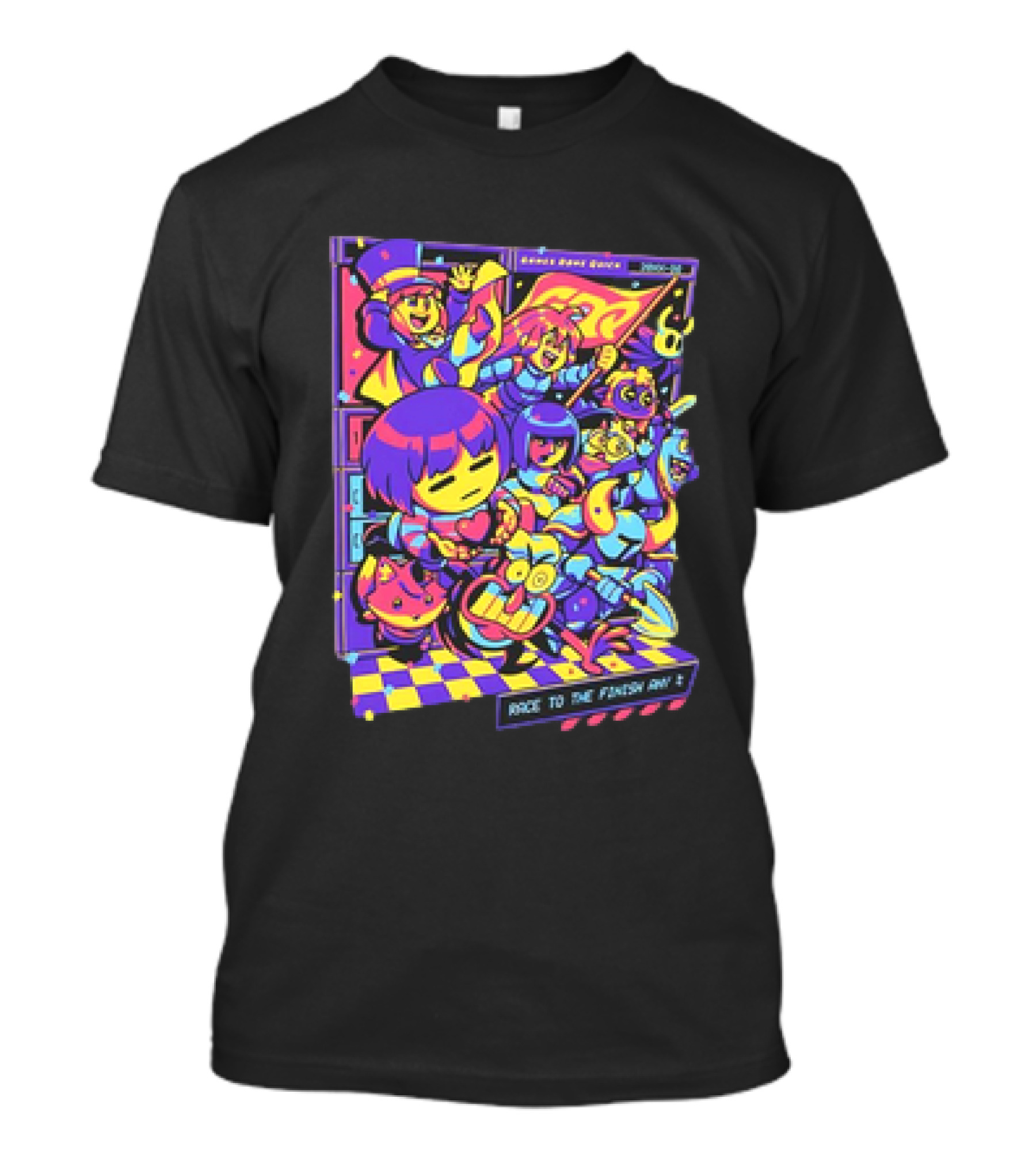 Games Done Quick Neon Characters Race To The Finish Any T-Shirt