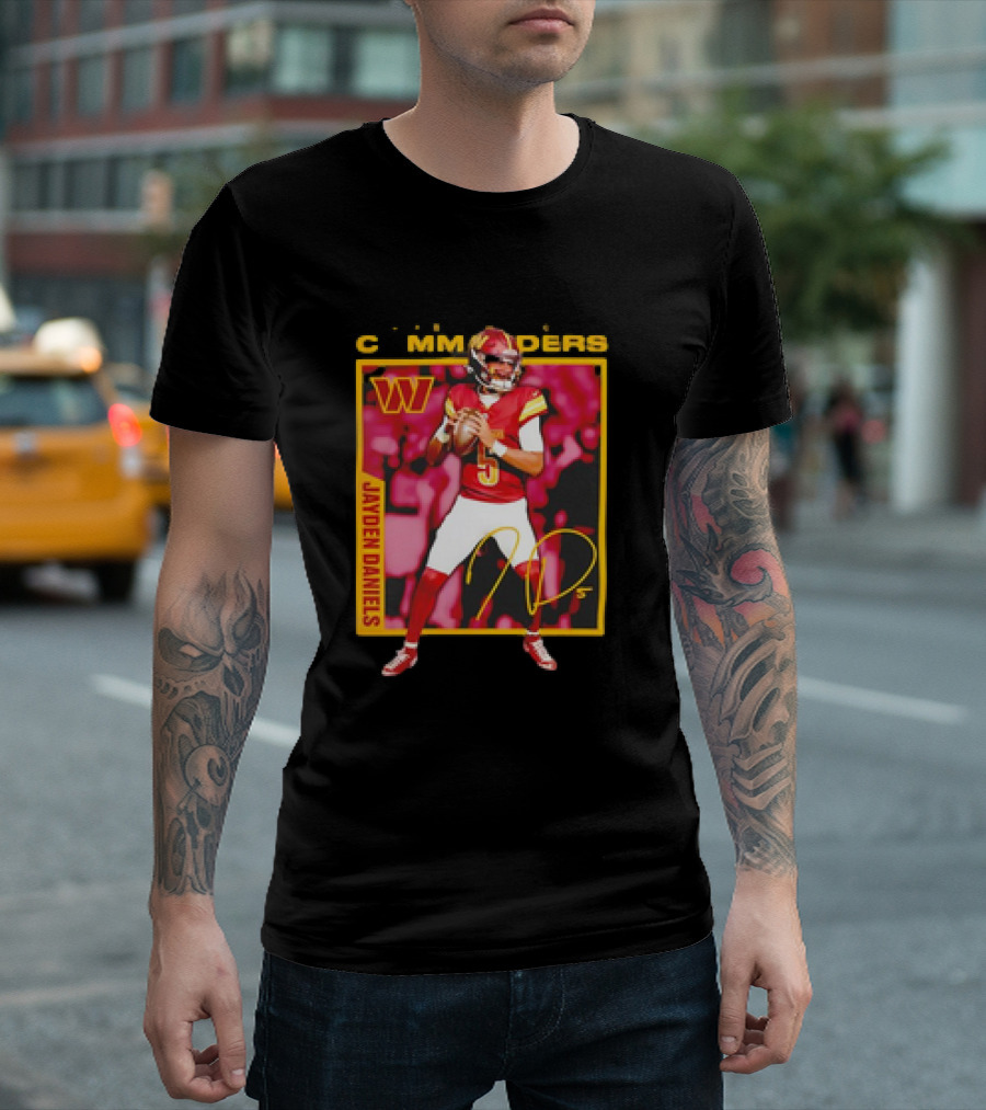 Jayden Daniels Washington Commanders Signature Football T-Shirt