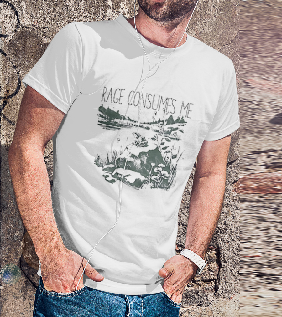 Rage Consumes Me Frog On Rock Lakeside Nature Scene T-Shirt