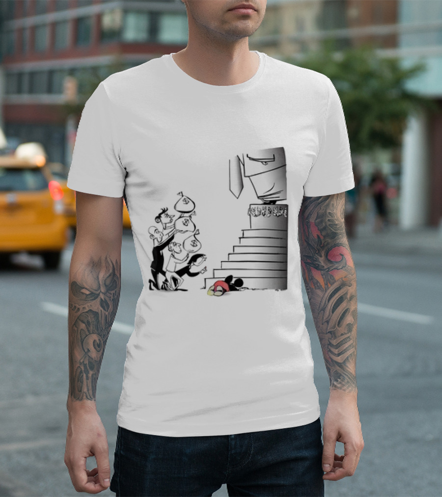 Mickey Mouse Money Bags Cartoon Stairs Political Satire T-Shirt