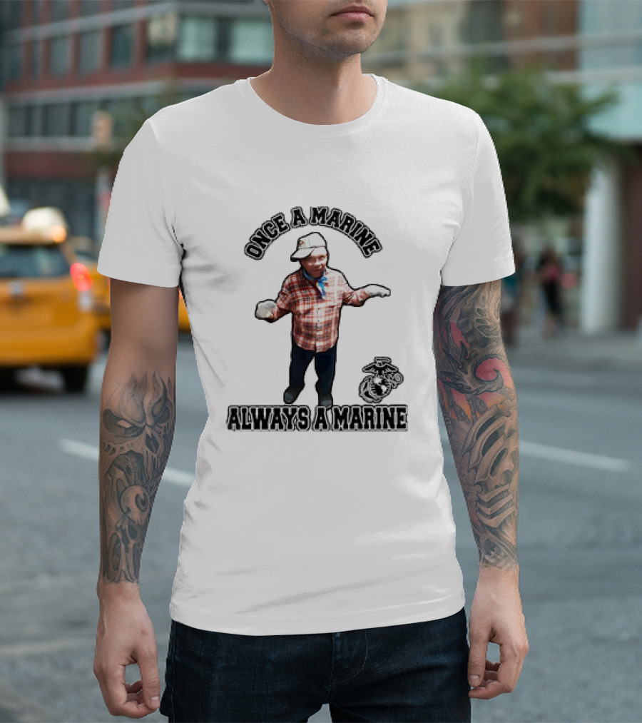 Once a Marine Always a Marine with Plaid Shirt and Marine Corps Emblem T-Shirt