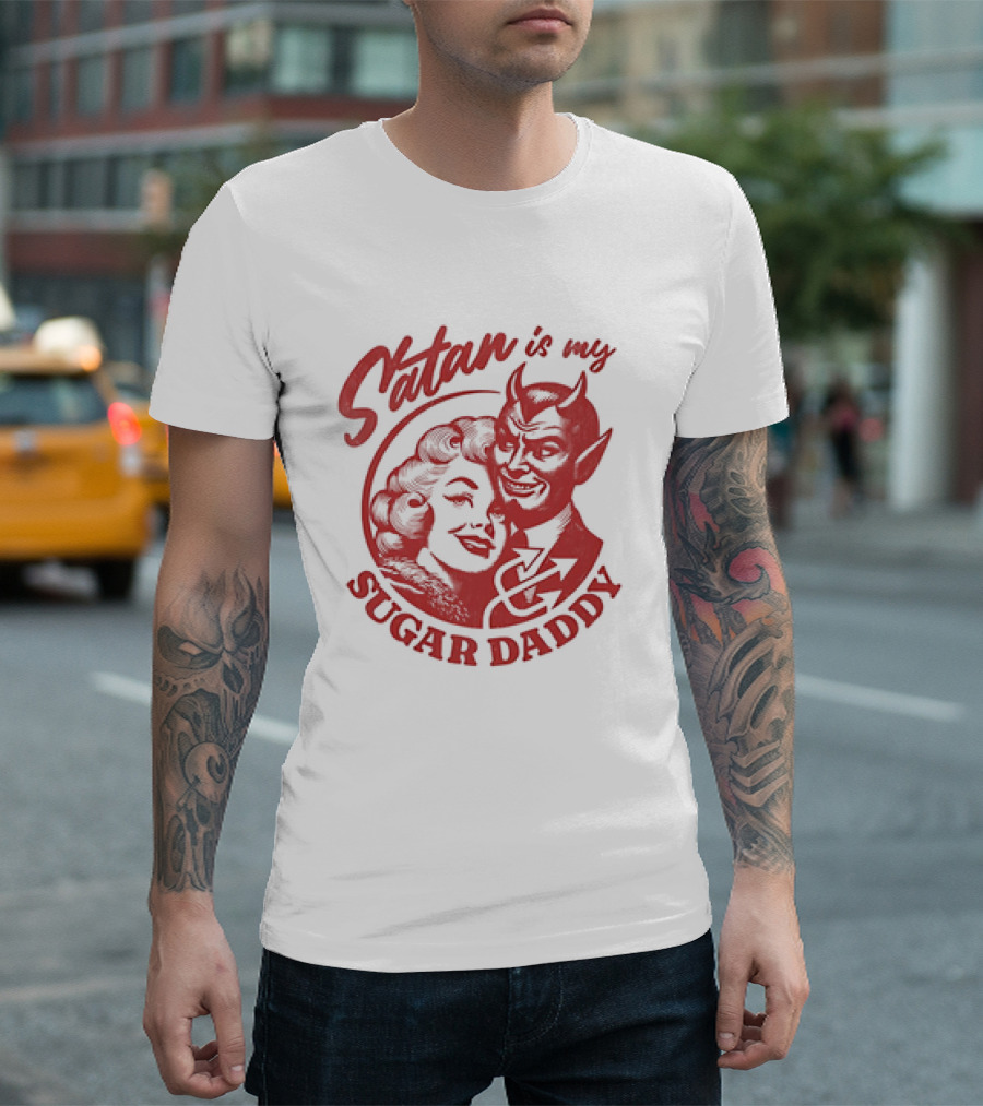 Satan Is My Sugar Daddy Retro Devil Couple T-Shirt