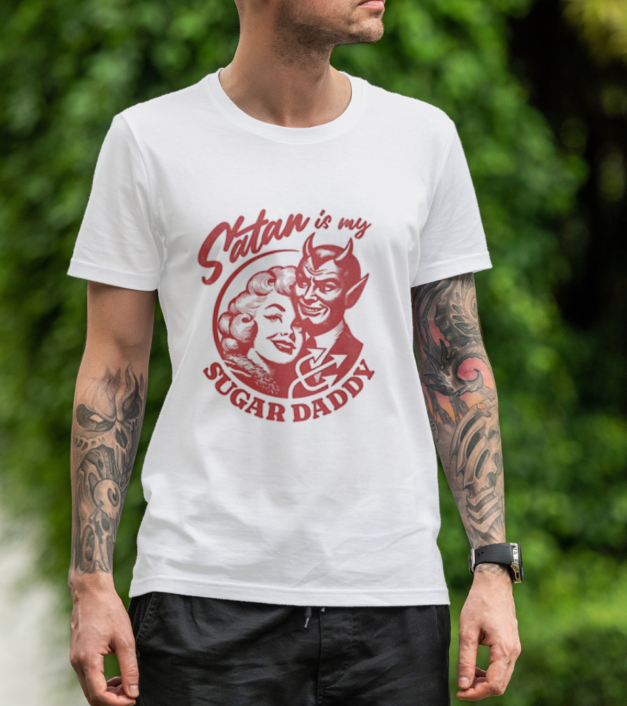Satan Is My Sugar Daddy Retro Devil Couple T-Shirt