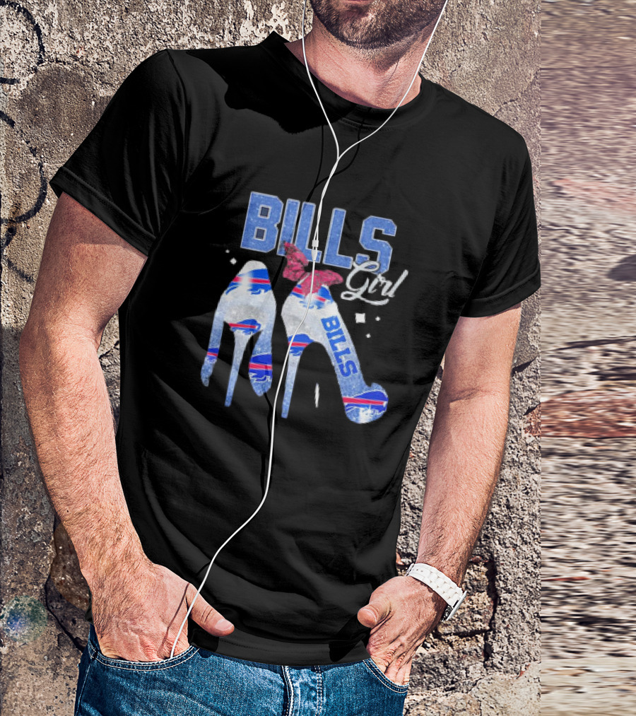 BILLS Girl Glitter Heels With Buffalo Logo And Pink Bow T-Shirt