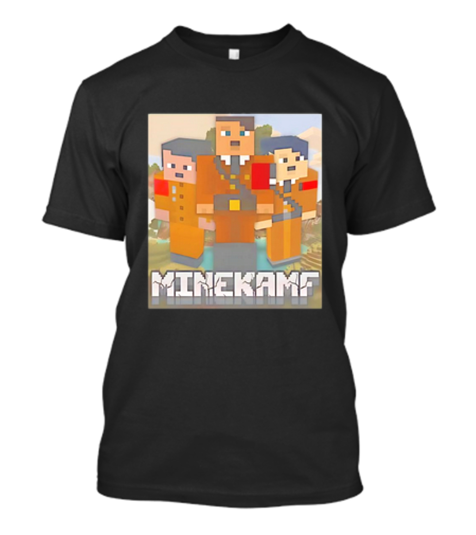 Mine Kamf Pixelated Three Characters In Orange Uniforms T-Shirt