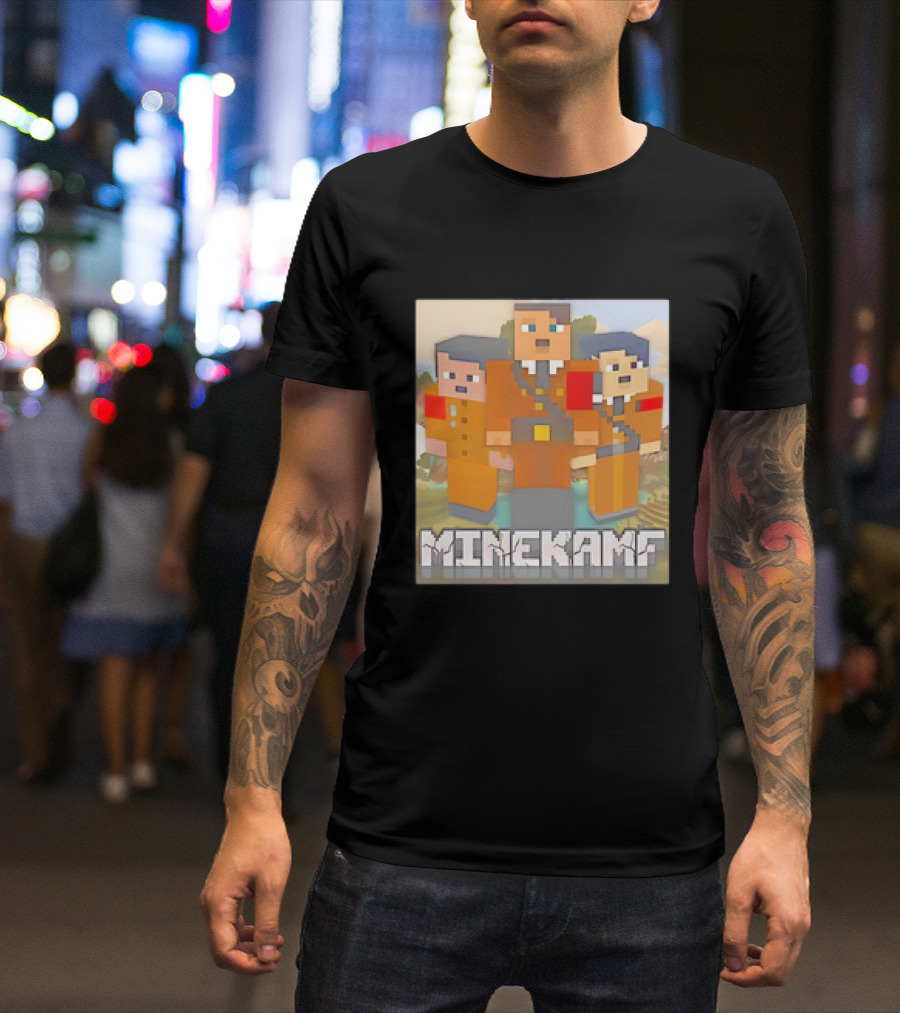 Mine Kamf Pixelated Three Characters In Orange Uniforms T-Shirt