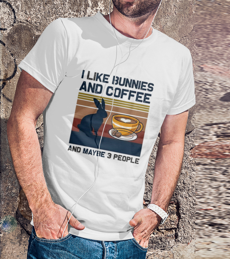 I Like Bunnies And Coffee And Maybe 3 People Vintage Retro Stripe T-Shirt