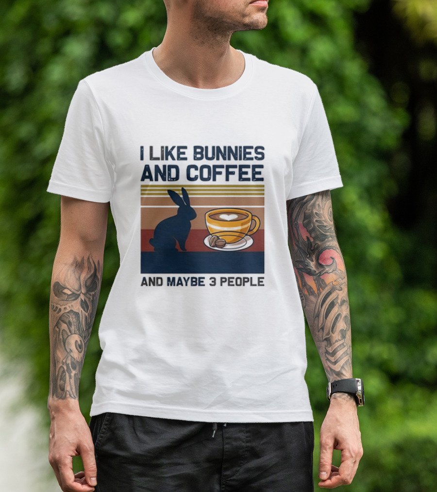 I Like Bunnies And Coffee And Maybe 3 People Vintage Retro Stripe T-Shirt