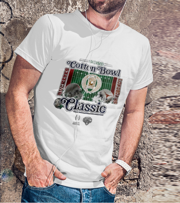Playoff Central Ohio State Buckeyes Versus Texas Longhorns 2025 Cotton Bowl Classic Helmet Matchup T-Shirt